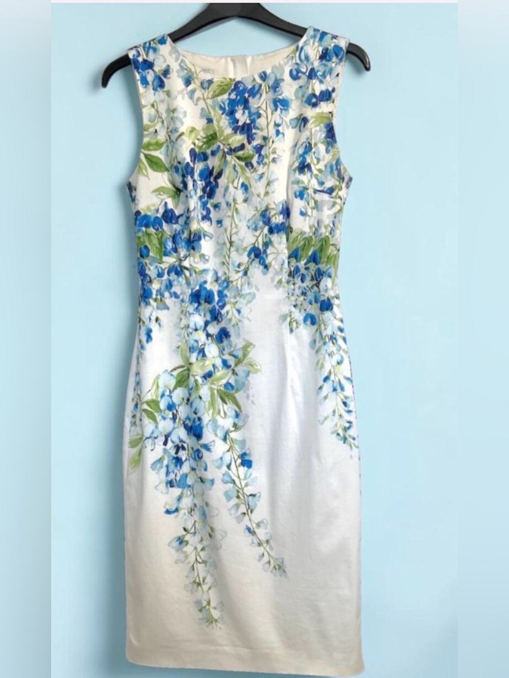 Hobbs Fiona cotton size 4 blend shift dress/ white w blue green floral